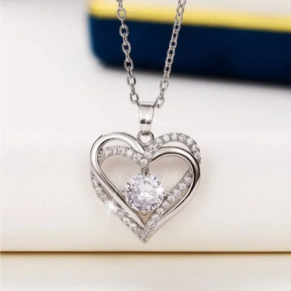 Cubic Zirconia Heart Pendant Necklace for Women Wedding Party